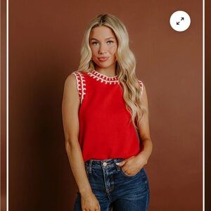 ❤️🤍New w/tags Red Sleeveless Knit Top with White Trim🤍❤️
